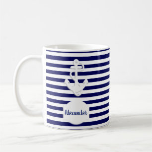 Mug Bandes et Ancre Monogramme personnalisé