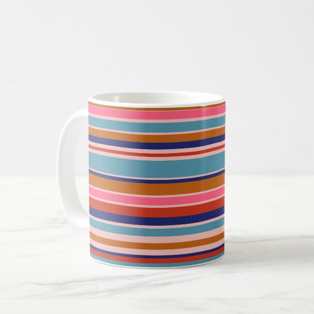 Mug Bandes horizontales bleu rose terre cuite rétro (Devant gauche)