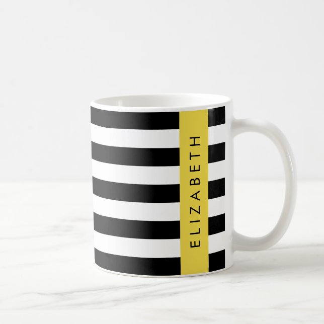 Mug Bandes noires et blanches, Gravées, Lignes, Votre  (Droite)