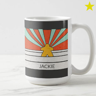 Mug Bandes Rétro Meeple Soleil Levant Nom Personnalisé
