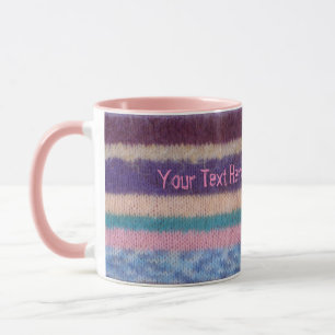 Mug bandes tricotées colorées vintage cottagecore