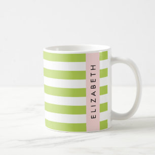 Mug Bandes vertes, Lignes, Motif rayé, Votre Nom