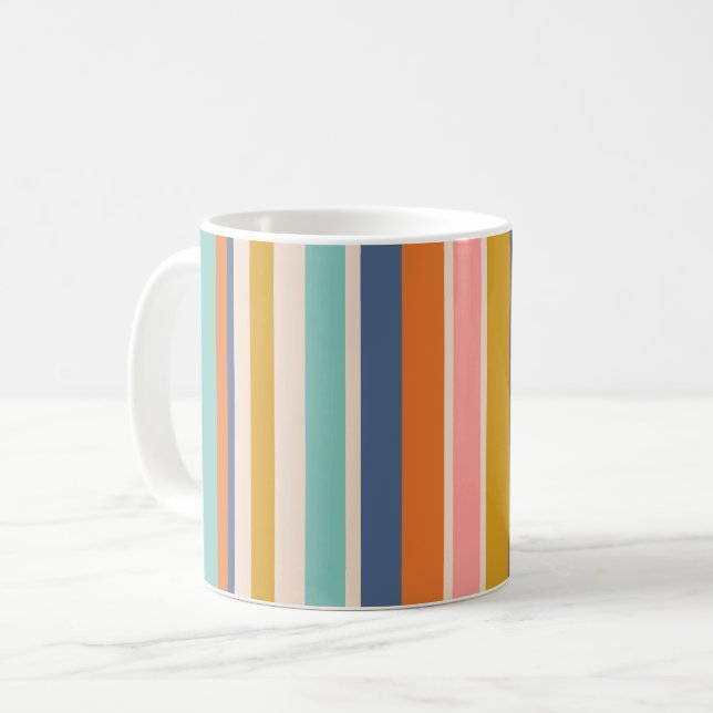 Mug Bandes verticales rétrospectives bleu orange et ja (Devant gauche)