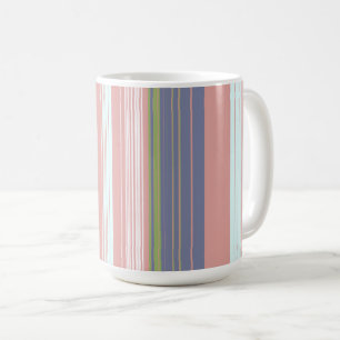 Mug Bandes verticales roses, bleues et oliviennes.