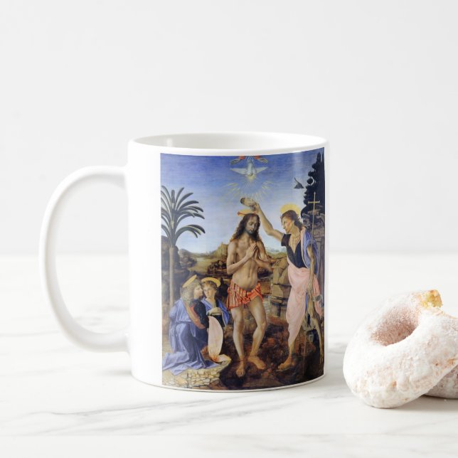 Mug Baptême du Christ par Verrocchio, Léonard de Vinci (Avec donut)