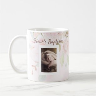 Mug Baptême floral de fille de rose de rose