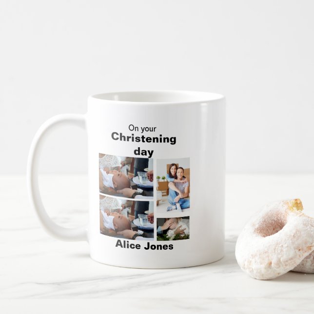 Mug Baptême Personnalisé 4 Photo Collage (Avec donut)