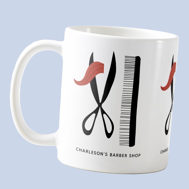 Mug Barber Coiffeur (Barber hairstylist hairdresser custom text promotional mug with scissors and comb)