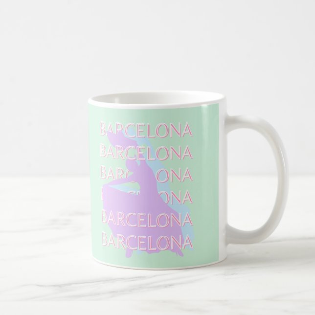 Mug Barcelone Art Voyage, Espagne Art, Pastel, Vert (Droite)