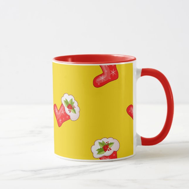 Mug Bas rouges de Noël sur Jaune (Droite)