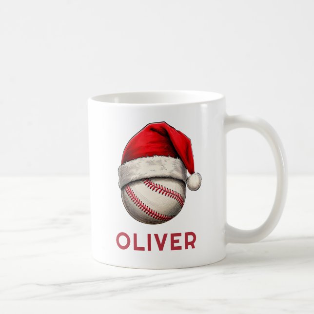 Mug Baseball Ball Red Santa Hat Name Christmas  (Droite)
