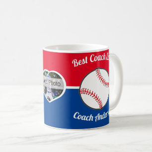 Mug Baseball Best Coach Ever Nom photo rouge blanc ble