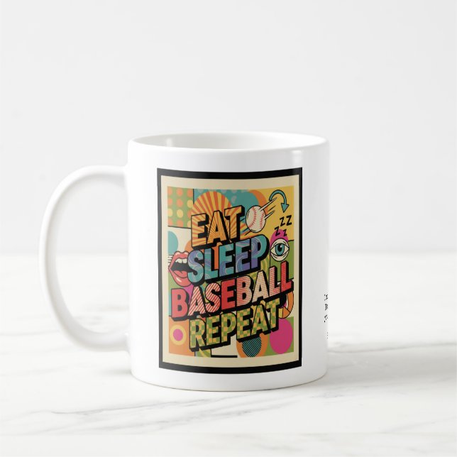 Mug Baseball Eat Sleep Repeat Pop Art Personalized (Gauche)