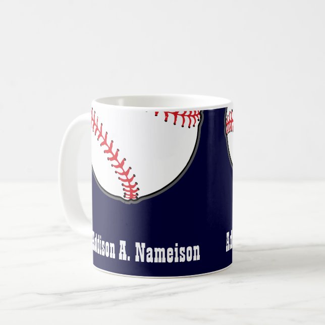 Mug Baseball sur Marine Blue Name Sports Thème (Devant gauche)