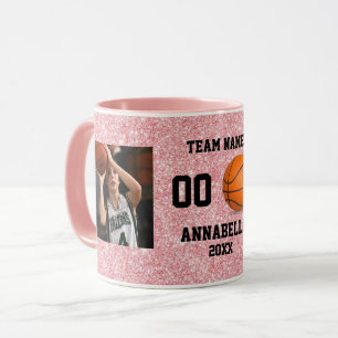 Mug Basketball Photo Collage Rose Gold Sparkle