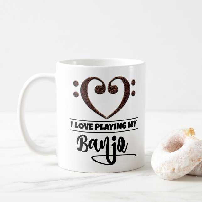 Mug Bass Clef Coeur J'Aime Jouer Mon Banjo (Avec donut)