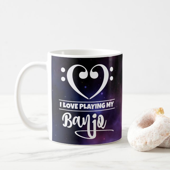 Mug Bass Clef Coeur pourpre Nebula Love Banjo (Avec donut)