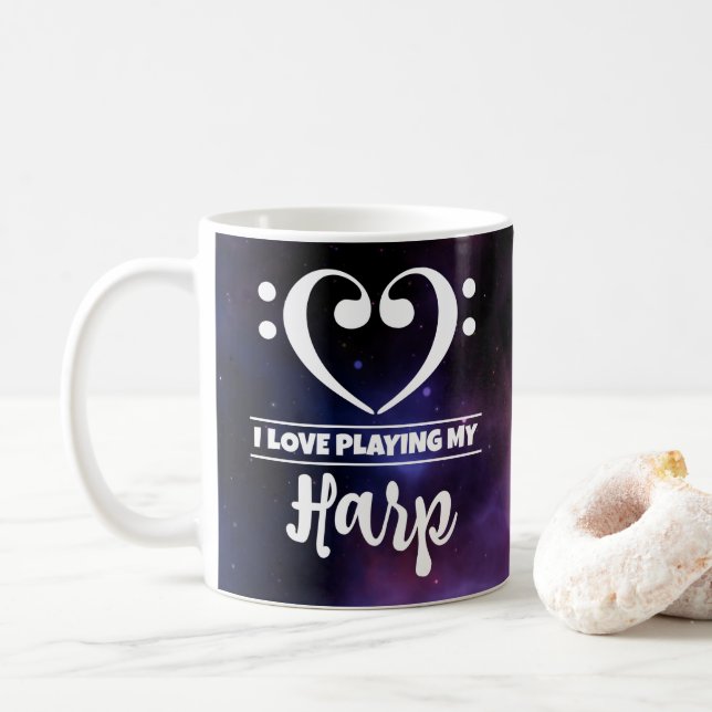 Mug Basse Clef Coeur pourpre Nebula Love Harp (Avec donut)
