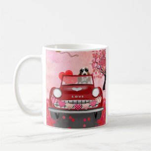 Mug Basset Hound voiture avec les coeurs Valentine's