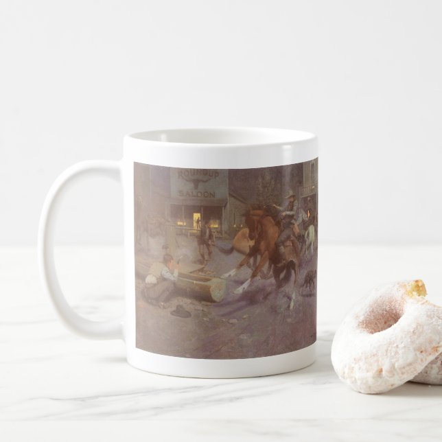 Mug Bataille au saloon Roundup par Bill Gollings (Avec donut)