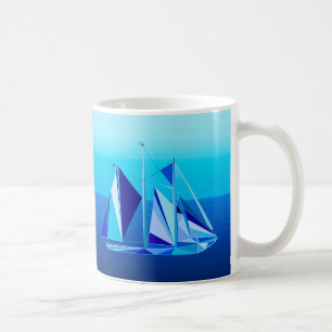 Mug Bateau à voile géométrique moderne / Yacht, bleu C