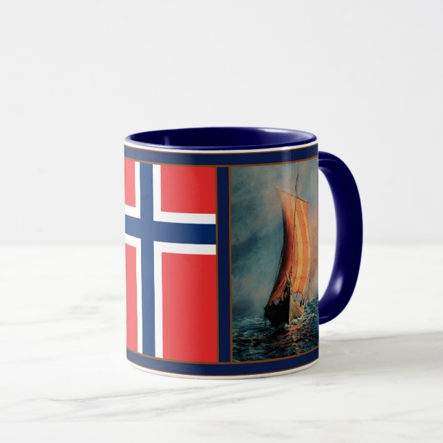 Mug Bateau de Viking sur la mer/océan, drapeau de la (Devant droit)