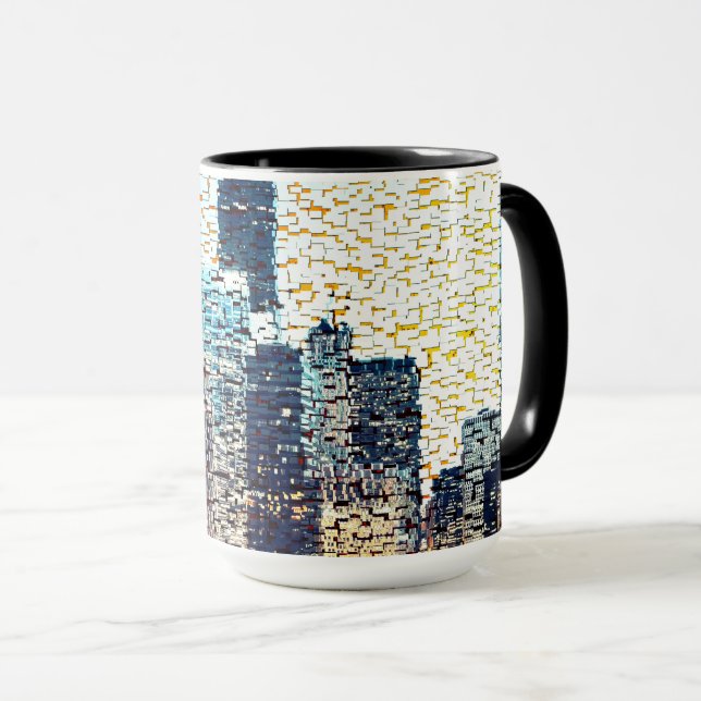 Mug Bâtiments de la ville bleue en mosaïque avec relie (Devant droit)