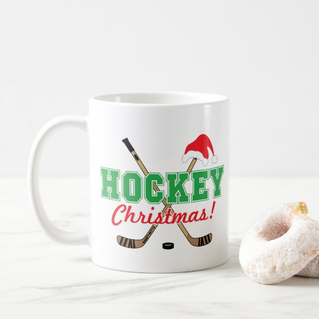 Mug Bâtons de hockey de Noël de hockey Santa Hat (Avec donut)