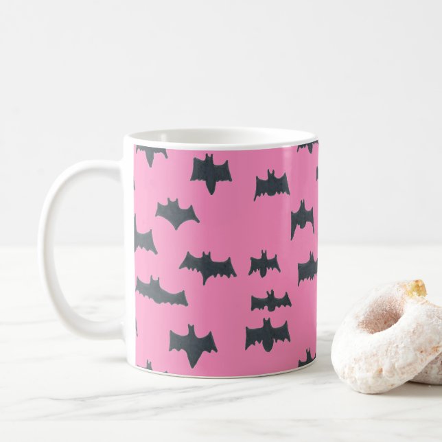 Mug Bats d'Halloween roses et noires (Avec donut)