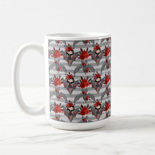 MUG BATTERIE NOIRE HALLOWEEN ADORABLE AVEC FLEURS ROUG (Gauche)