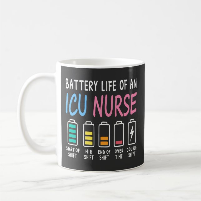 Mug Battery life of an ICU nurse humor chart (Gauche)