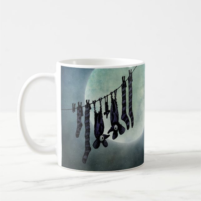Mug Battes drôles de nuit de Pleine lune sur une ligne (Gauche)