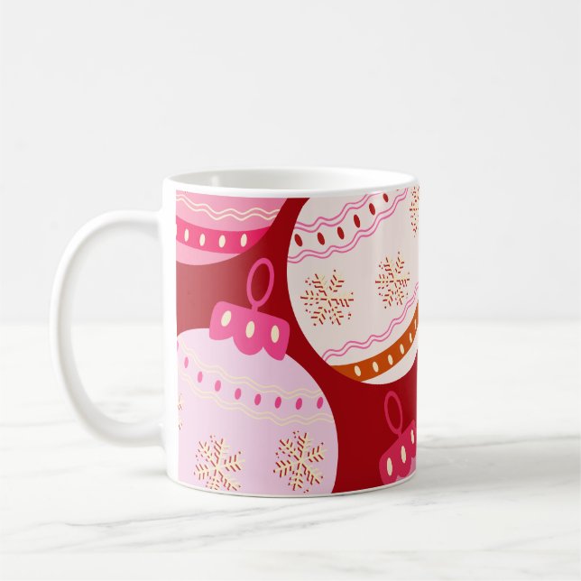 Mug Baubles De Noël Rose Et Rouge (Gauche)