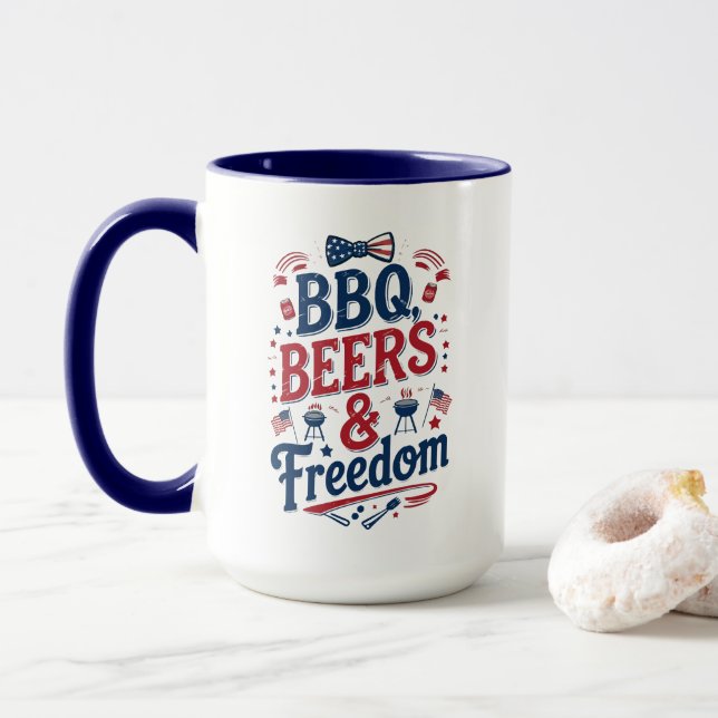 Mug BBQ, Beers & Freedom – Retro 4th of July Vibes (Avec donut)