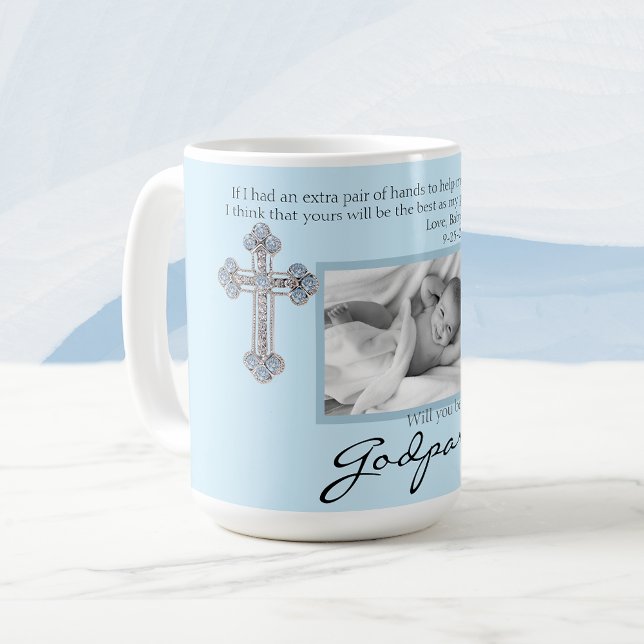 Mug Be My Godparents Proposal Blue Memorial Photo (Créateur téléchargé)