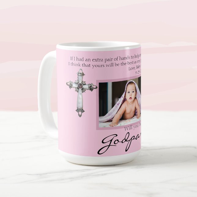 Mug Be My Godparents Proposal Pink Memorial Photo (Créateur téléchargé)