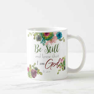 Mug Be Still and Know Bible Verse Monogram Aquarelle