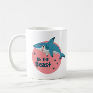 Mug Be the Beast Kawaii Happy Blue Shark on Pink