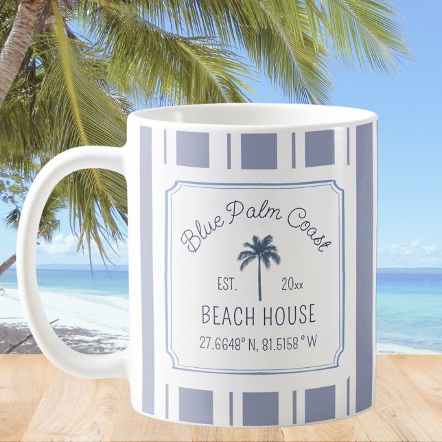 Mug Beach House Blue Stripes Coastal Farmhouse (In situ)