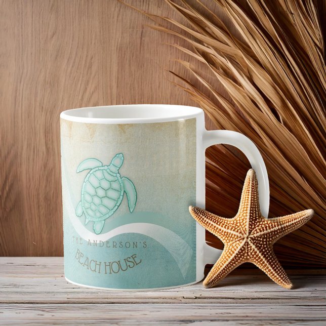 Mug Beach House Tortue nautique Aqua Blue ID623 (Créateur téléchargé)