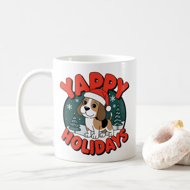 Mug Beagle de Noël Joyeuses Fêtes Drôle Amant chien (Avec donut)