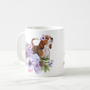 Mug Beagle entouré de fleurs d'aquarelle luxuriante