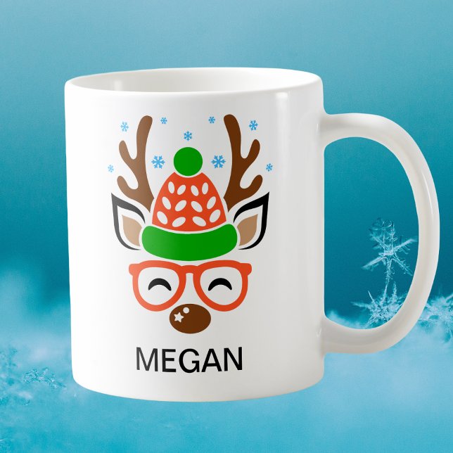 Mug Beanie & Glasses Holiday Antlers Reindeer Face (Beanie & Glasses Holiday Antlers Reindeer Face Coffee Mug
)