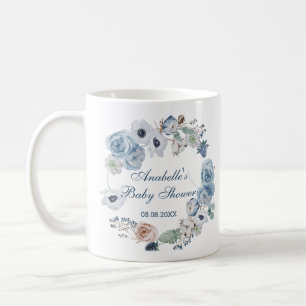 Mug Beau Baby shower Floral bleu cendré