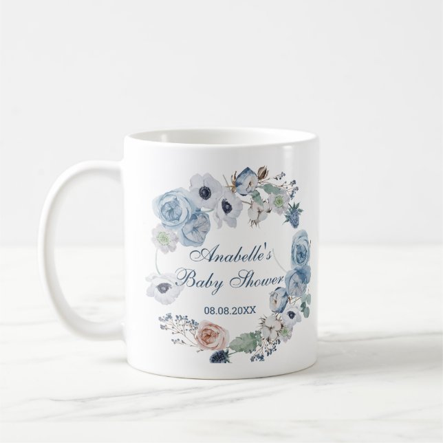 Mug Beau Baby shower Floral bleu cendré (Gauche)
