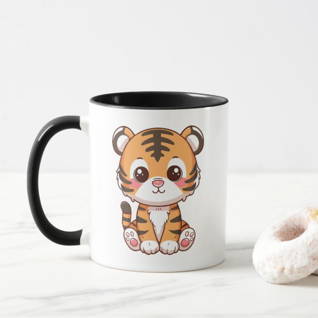 Mug Beau bébé tigre assis Cartoon (Avec donut)