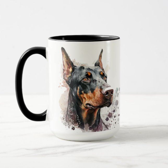 MUG BEAU CHIEN DOBERMAN PINSCHER WATERCOLOR (Gauche)