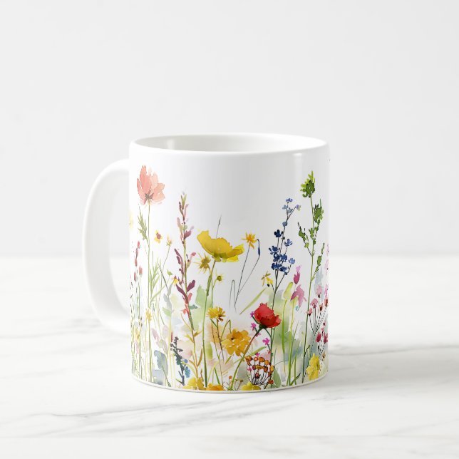Mug Beau Enveloppement des fleurs de prairie de printe (Devant gauche)