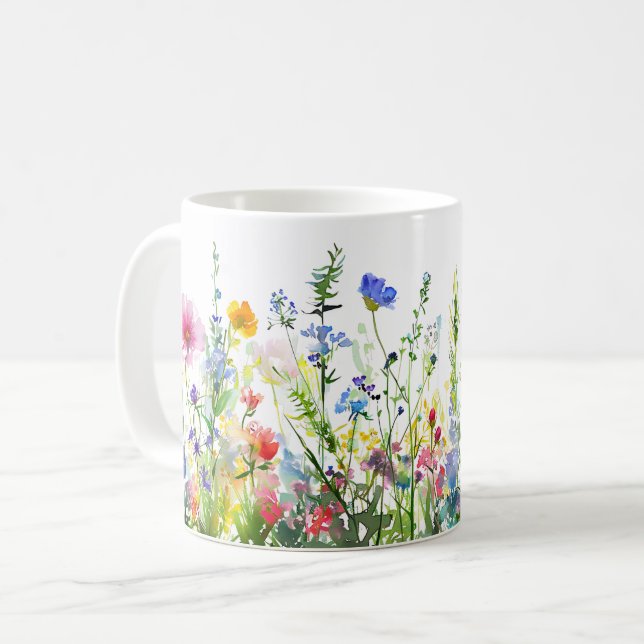 Mug Beau Enveloppement des fleurs de prairie de printe (Devant gauche)