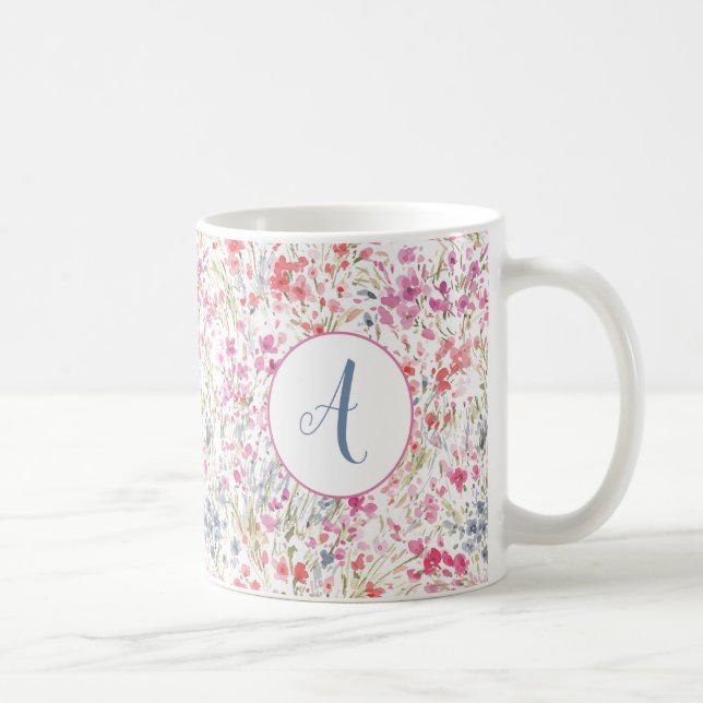 Mug Beau Fleur sauvage Motif d'aquarelle Monogramme (Droite)